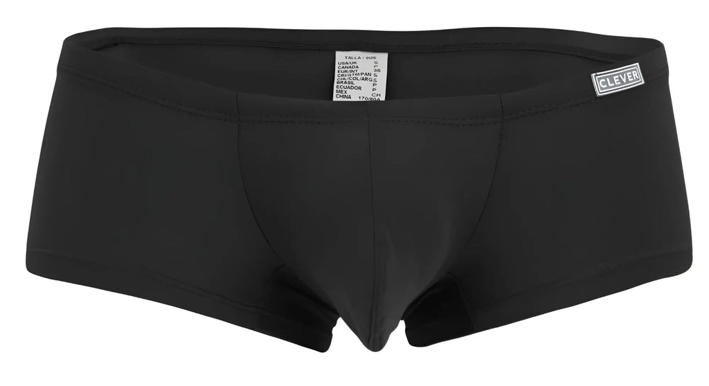 Black men’s briefs with clever brand label on waistband in multi-colored australian latin trunks for everyday comfort