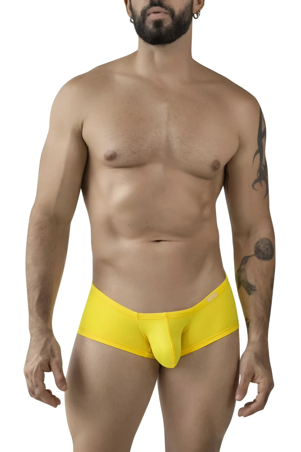 Bright yellow form-fitting men’s briefs with smooth stretchy fabric and distinctive front pouch clever 229956 trunks