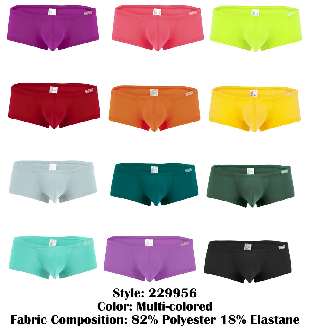 Clever 229956 12pk australian latin trunks multicolored men’s briefs in vibrant purple pink neon green red orange yellow teal black