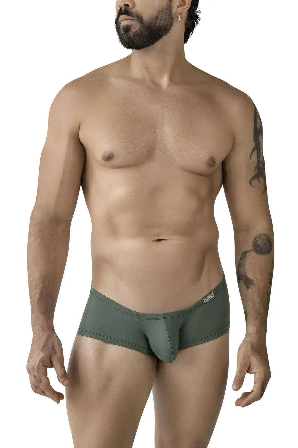 Olive green stretch fabric briefs with contoured design and clever brand logo on waistband from clever 229956 12pk australian latin trunks