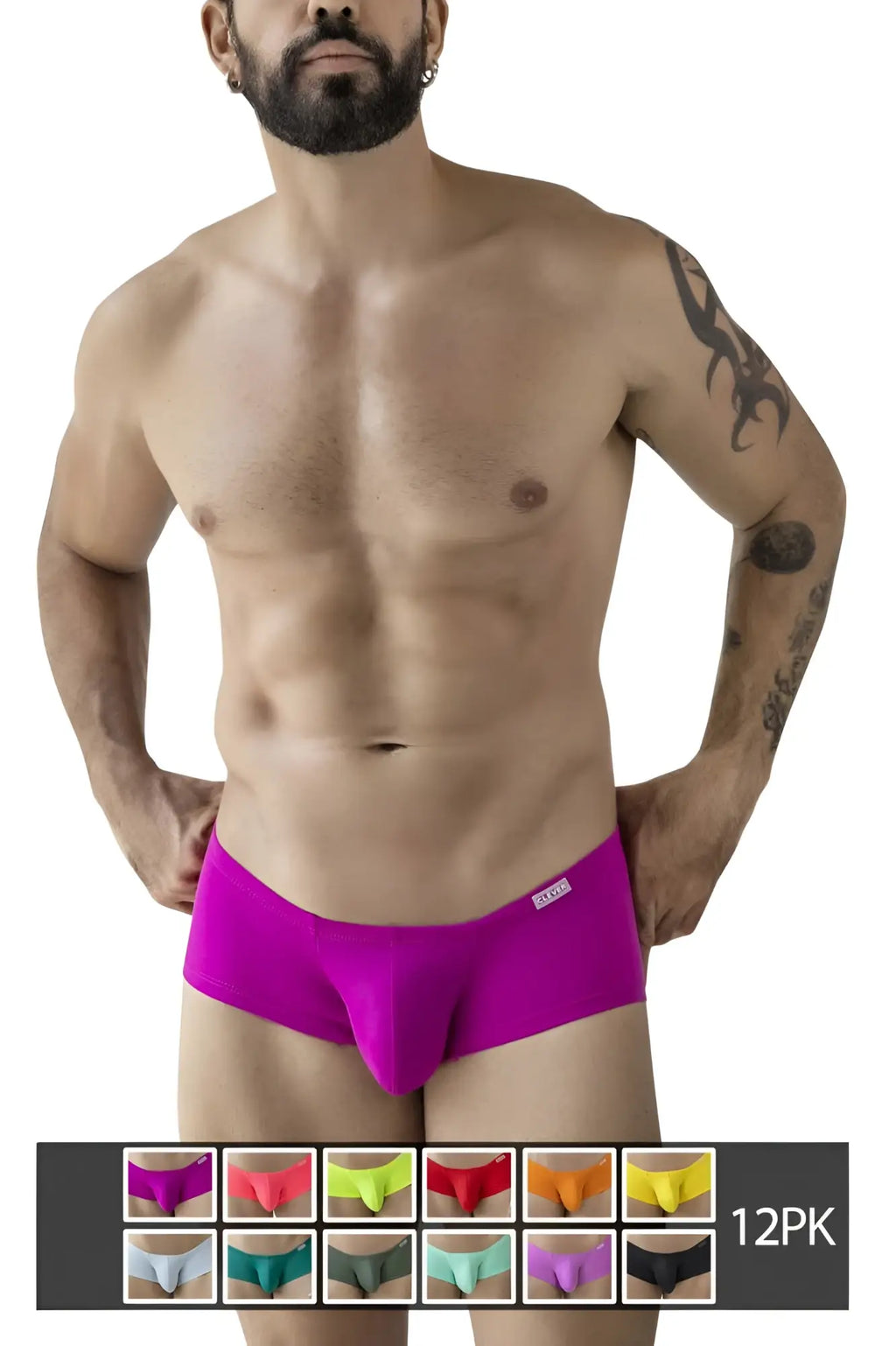 Vibrant magenta clever 229956 australian latin trunks with snug fit smooth fabric in multi-colored 12pk set