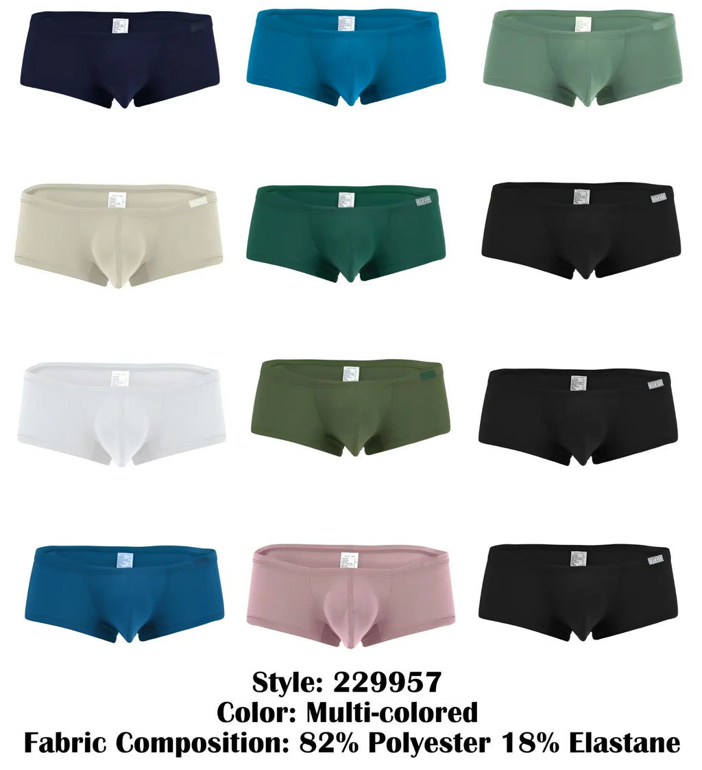 Multi-colored clever 229957 12pk australian latin trunks men’s briefs in solid navy teal olive green beige white and pink