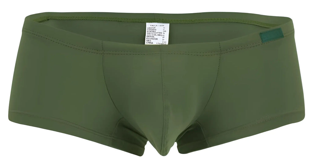 Olive green men’s briefs with smooth stretchy fabric and teal tag from clever 229957 12pk australian latin trunks multi-colored