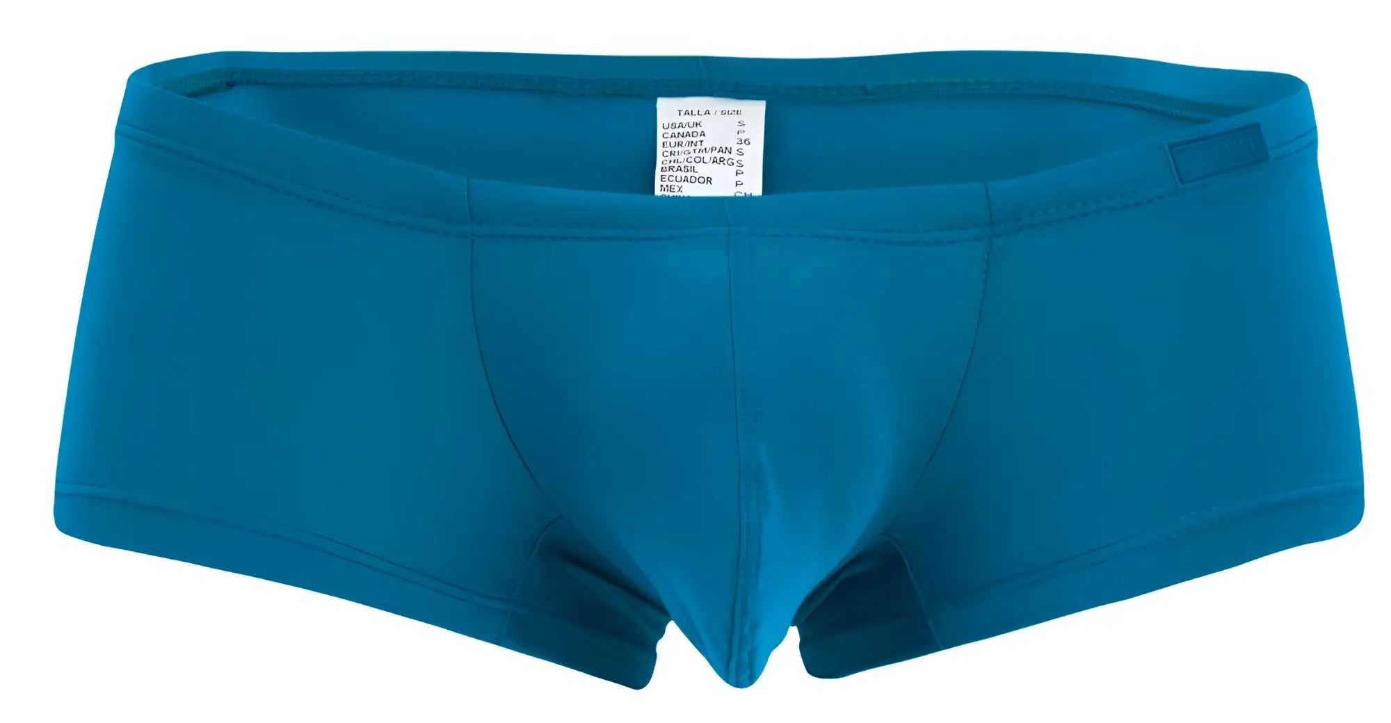 Teal colored clever men’s latin trunks with smooth stretchy fabric and elastic waistband in a multi colored 12pk
