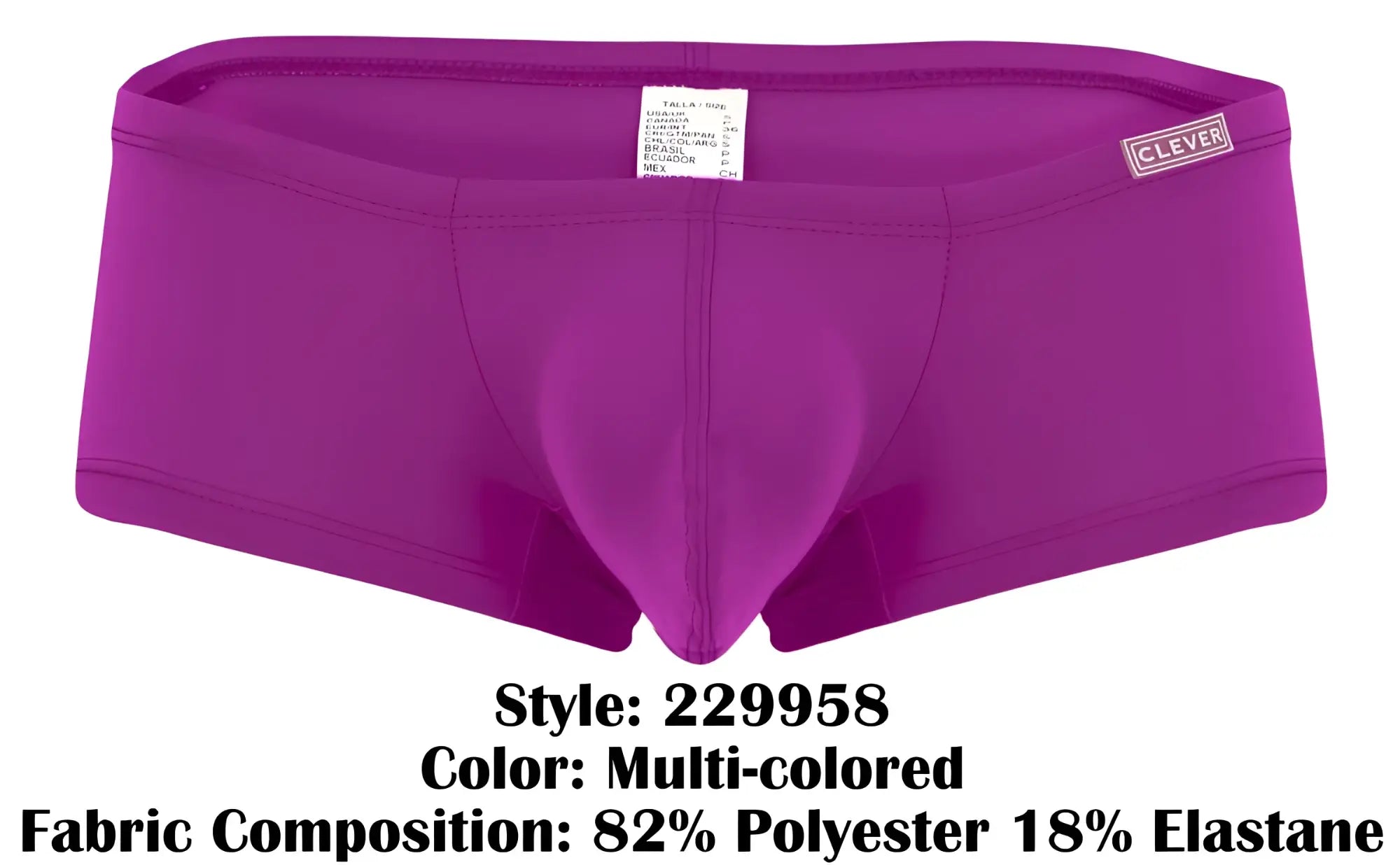 Purple clever 229958 3pk australian latin trunks men’s briefs with supportive contoured design and clever waistband label