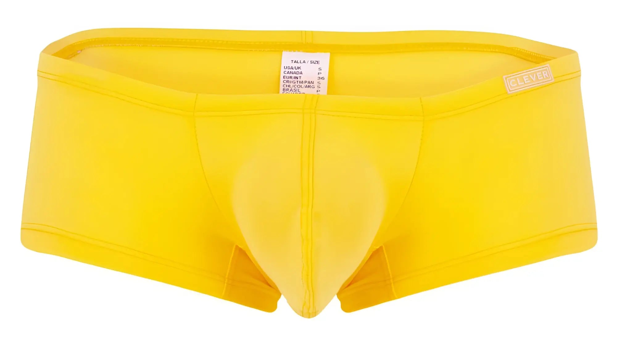 Bright yellow men’s briefs with supportive contoured design and elastic waistband from Clever 229959 3PK Australian Latin trunks