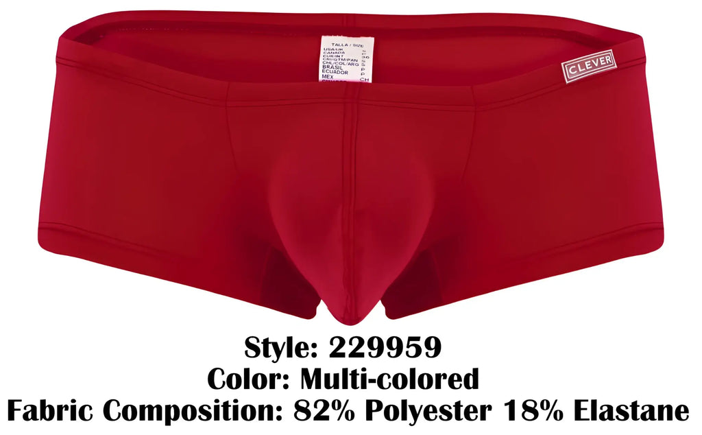 Red men’s briefs with a supportive contoured design and clever brand waistband in multicolored australian latin trunks pack