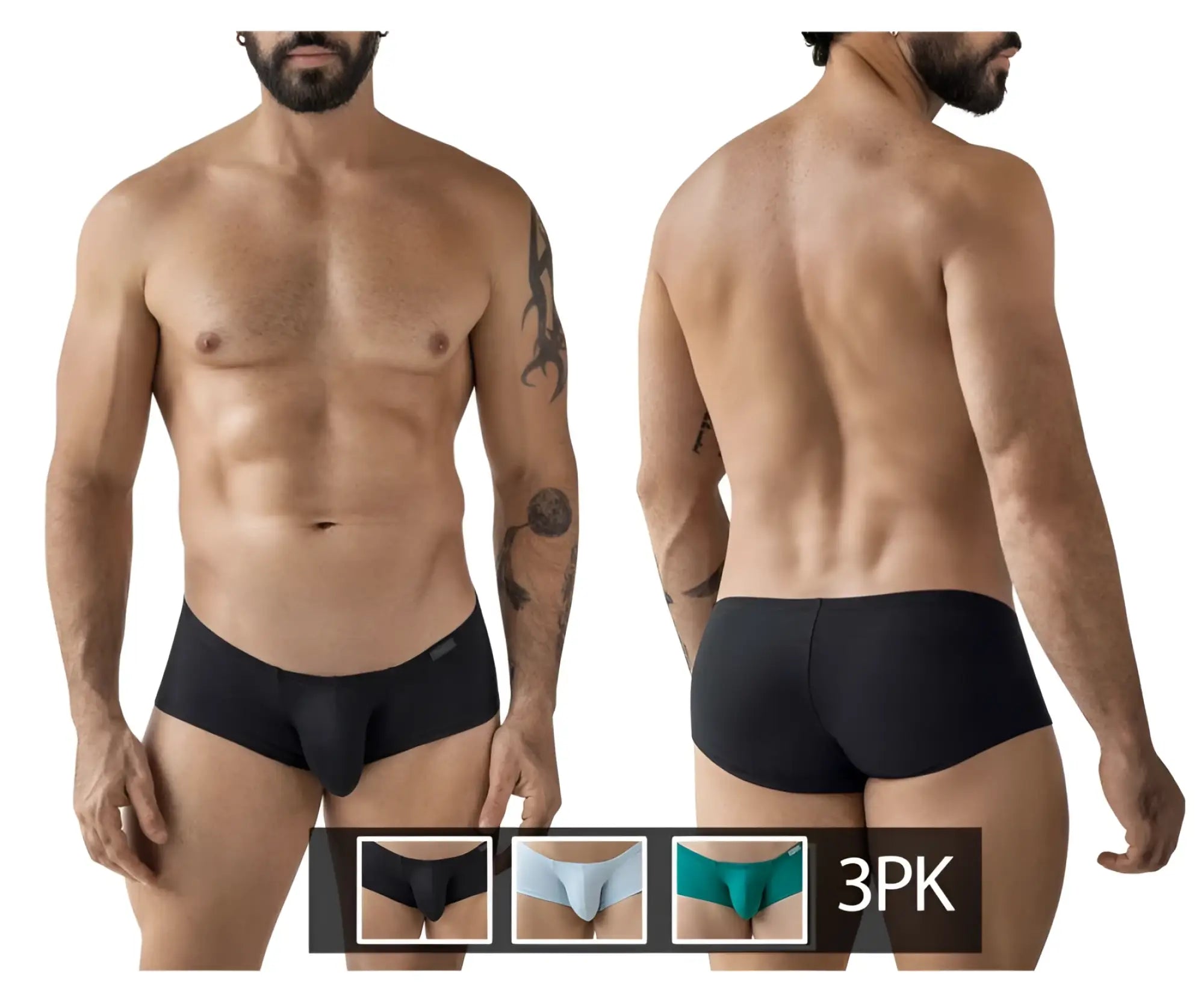 Clever 229960 3pk australian latin trunks black men’s briefs with smooth form-fitting design and multi-colored accents