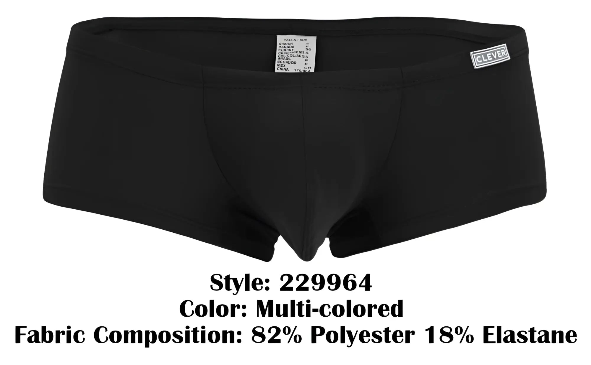 Black men’s briefs clever 229964 3pk australian latin trunks multi-colored with sleek form-fitting design and waistband label