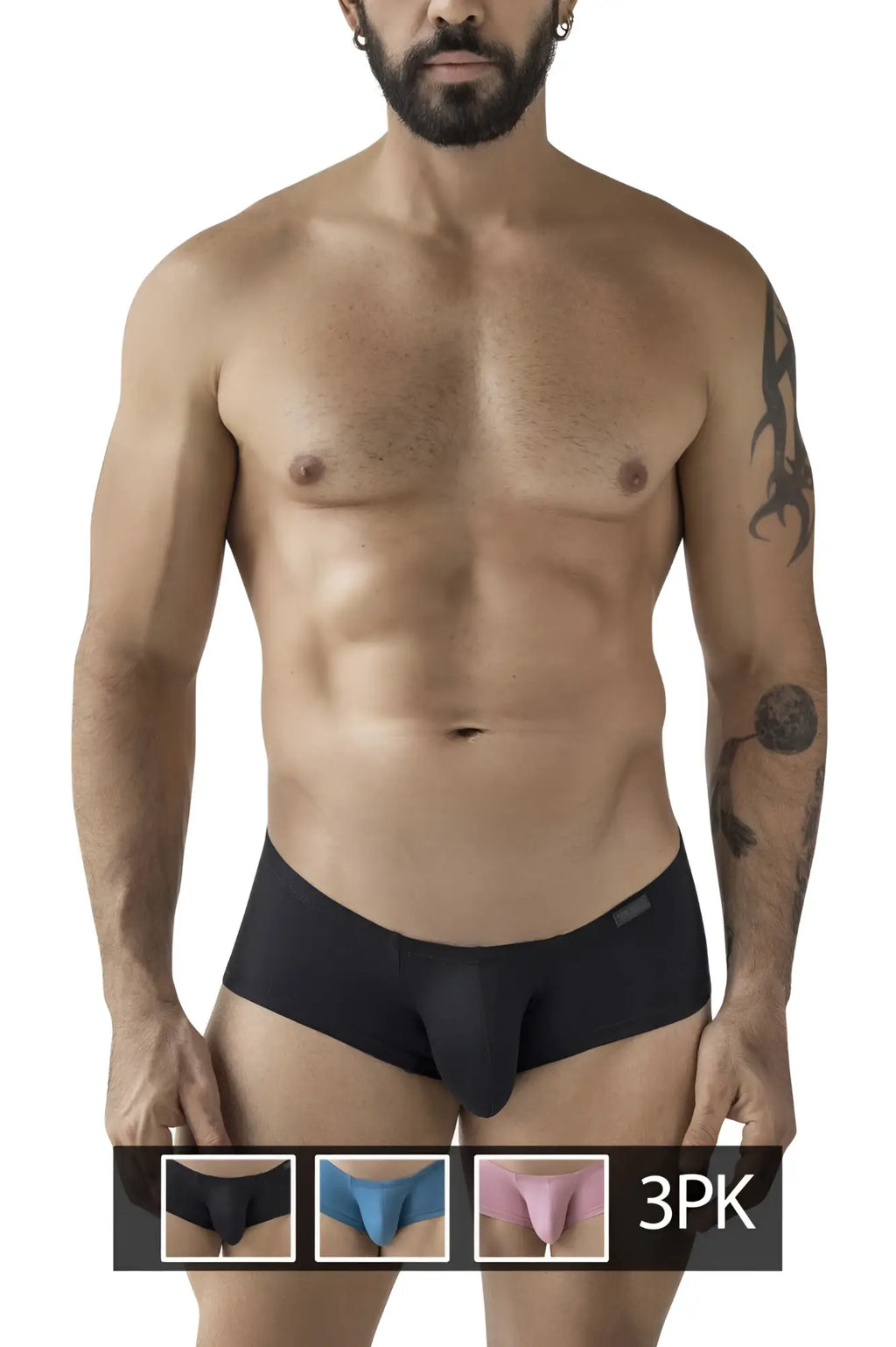 Clever 229965 3pk australian latin trunks are multi-colored black men’s briefs with a smooth form-fitting design