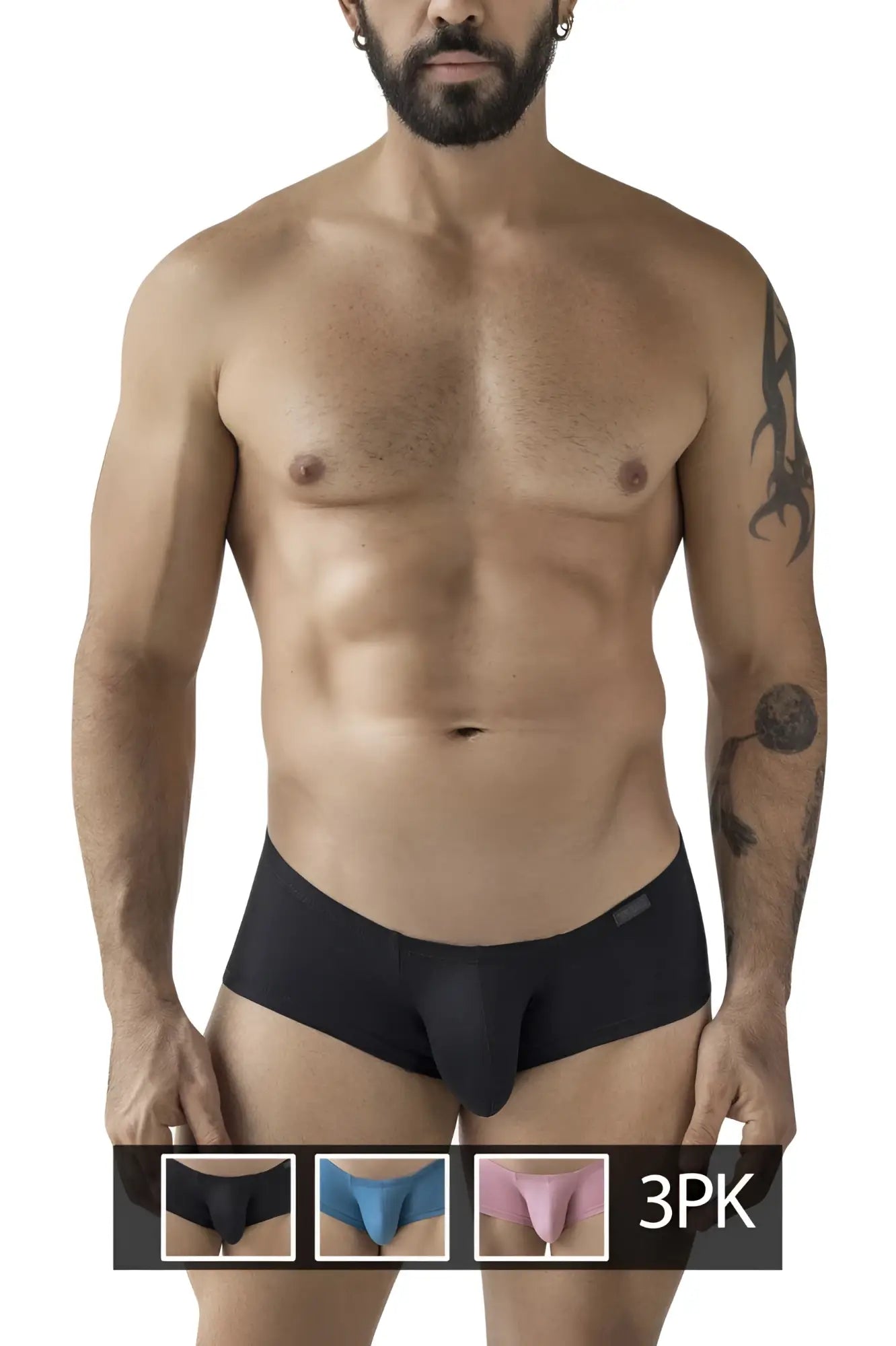 Clever 229965 3pk australian latin trunks are multi-colored black men’s briefs with a smooth form-fitting design
