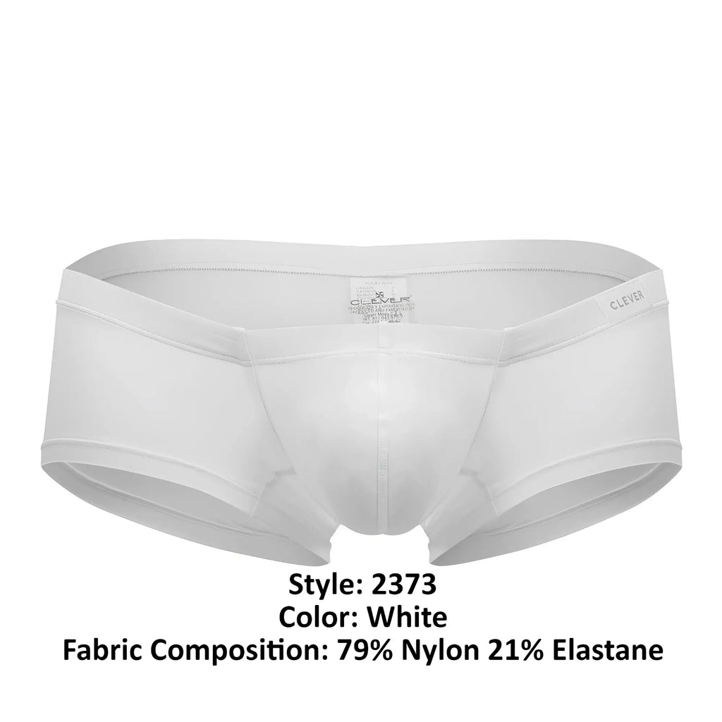 White clever 2373 australian latin boxer briefs made of 79% nylon and 21% elastane shown from the back side