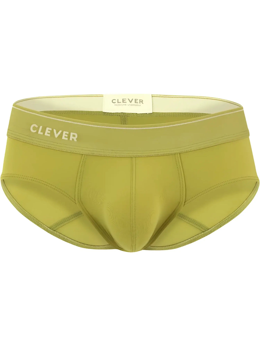 Clever 26012 Atenea briefs in olive green, featuring a branded elastic waistband and athletic contoured pouch design.