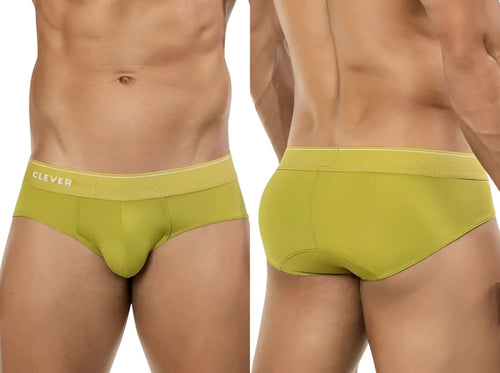Clever 26012 Atenea briefs in olive green, showing front and back views with a branded elastic waistband.