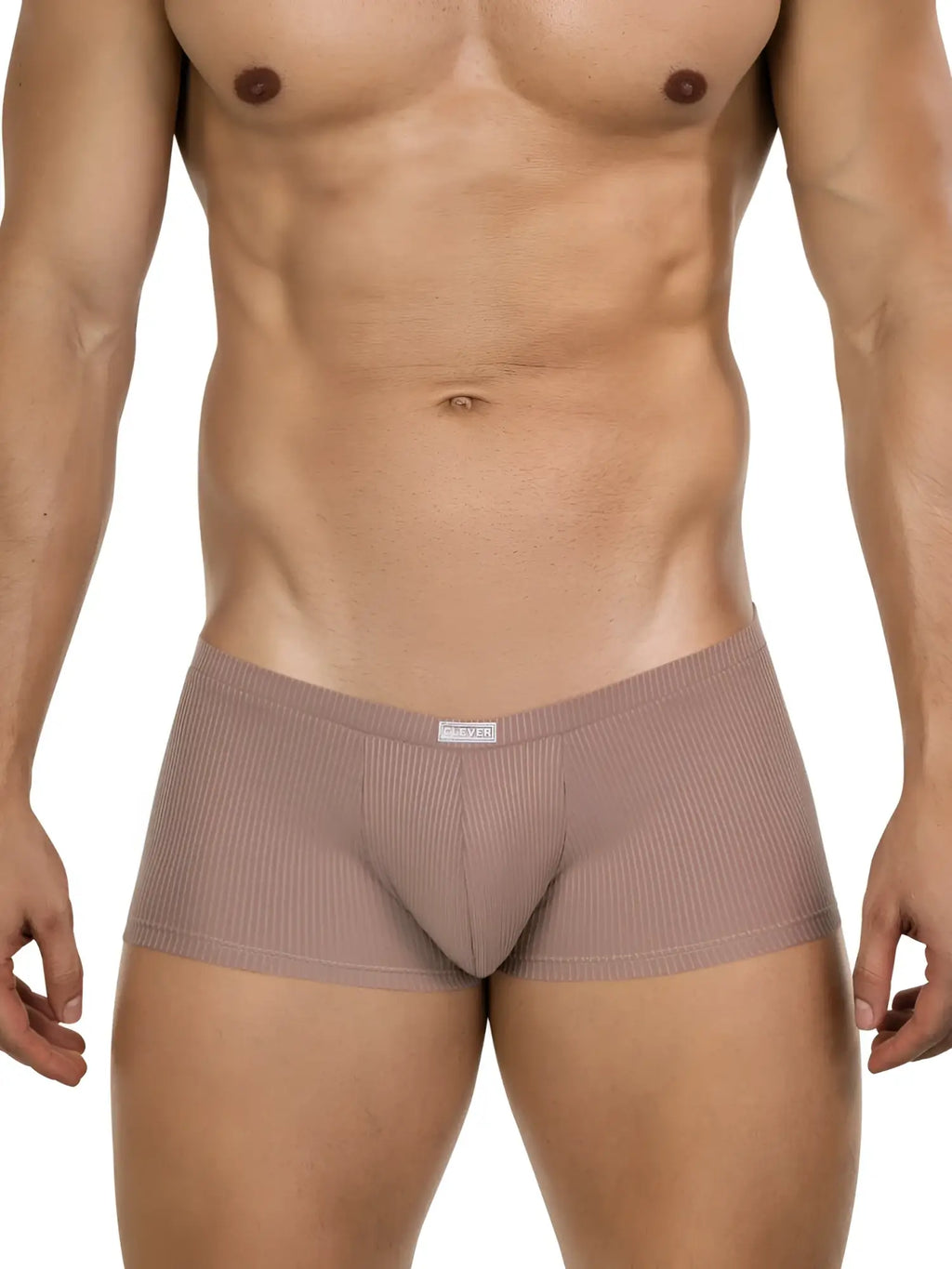 Clever 26015 Apolo trunks in sand color, featuring a ribbed fabric design with a small logo tag on the waistband.