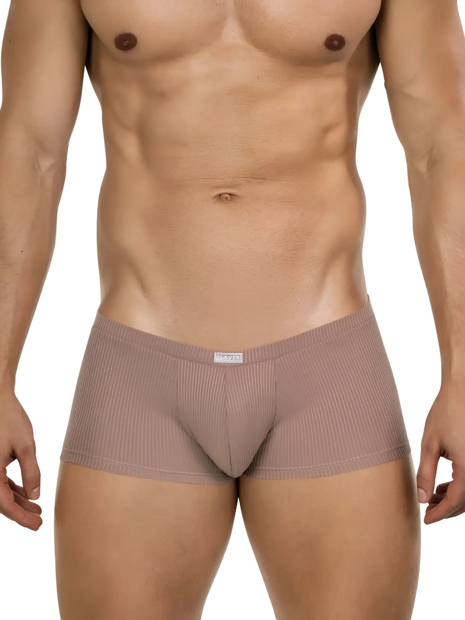 Clever 26015 Apolo trunks in sand color, featuring a ribbed fabric design with a small logo tag on the waistband.
