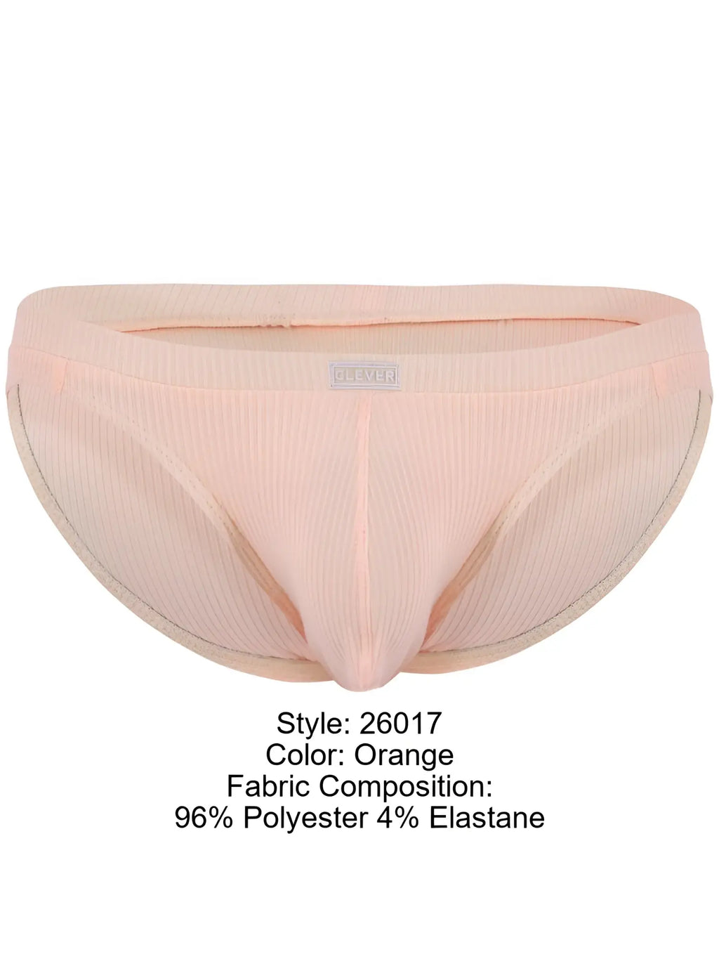 Clever 26017 Apolo bikini brief in vibrant orange with a textured, ribbed fabric and a central logo tab.