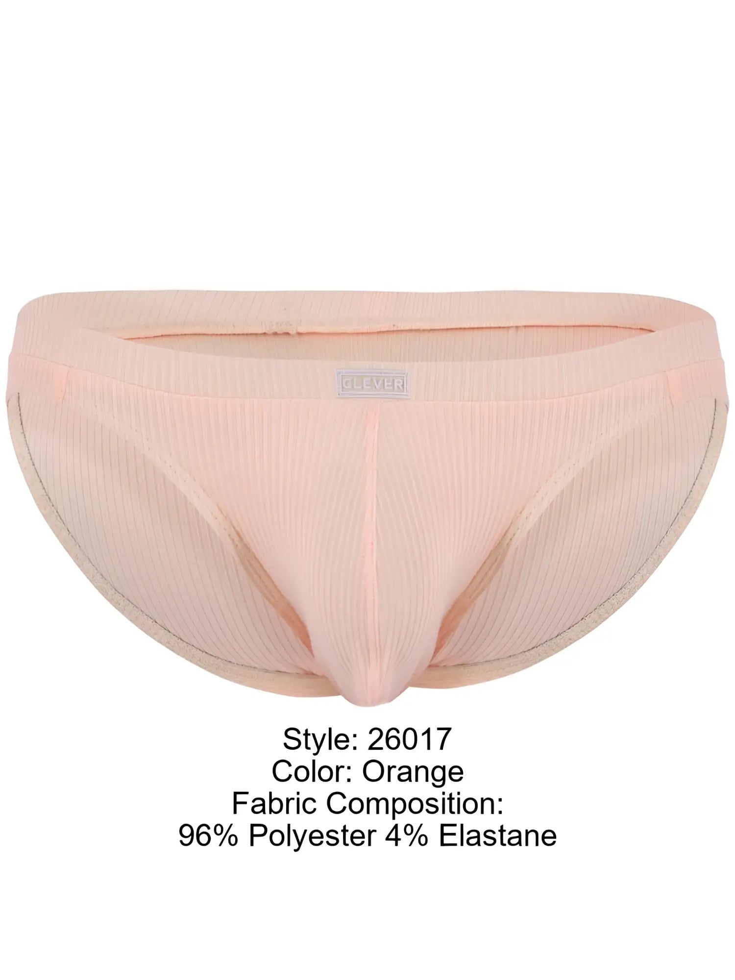 Clever 26017 Apolo bikini brief in vibrant orange with a textured, ribbed fabric and a central logo tab.