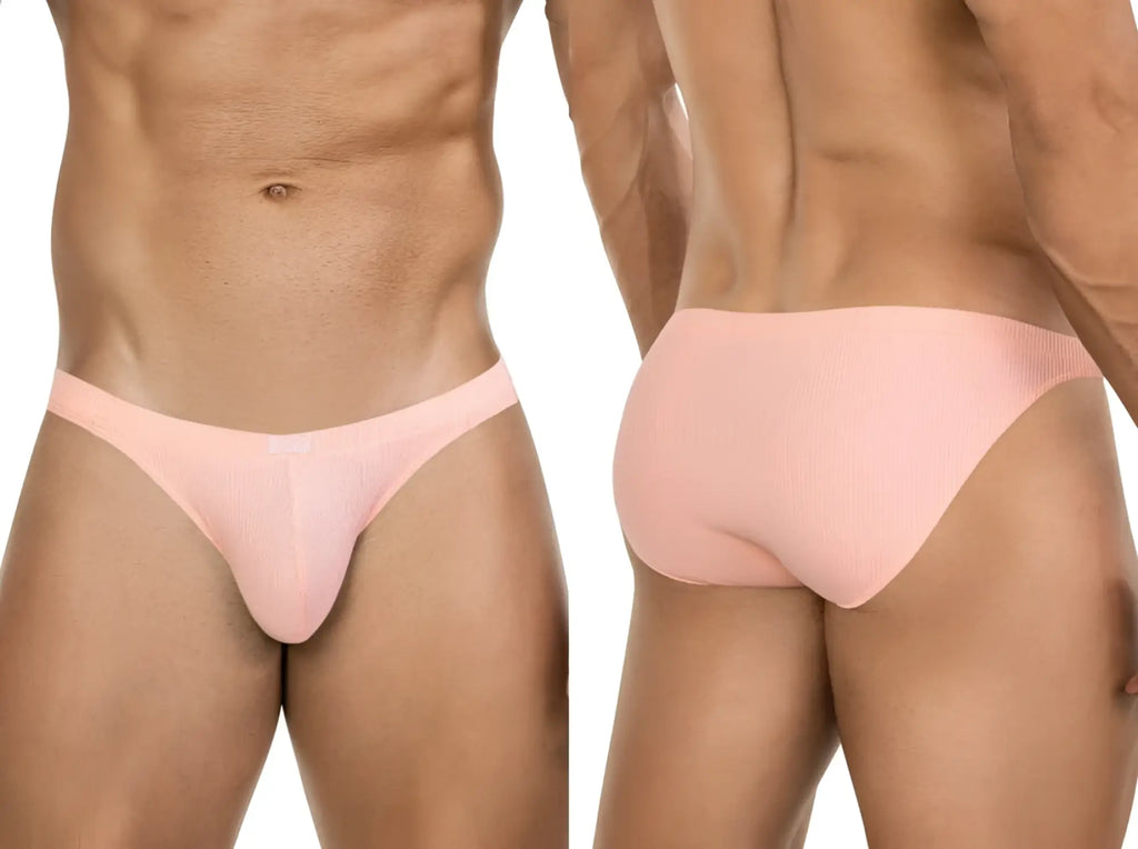 Clever 26017 Apolo bikini in vibrant orange, shown from front and back views, featuring a ribbed fabric texture.