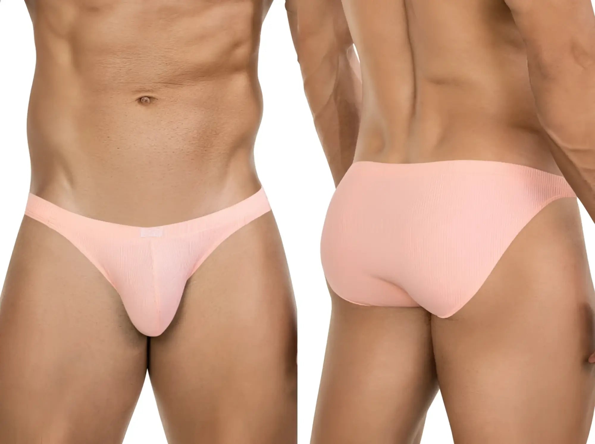 Clever 26017 Apolo bikini in vibrant orange, shown from front and back views, featuring a ribbed fabric texture.
