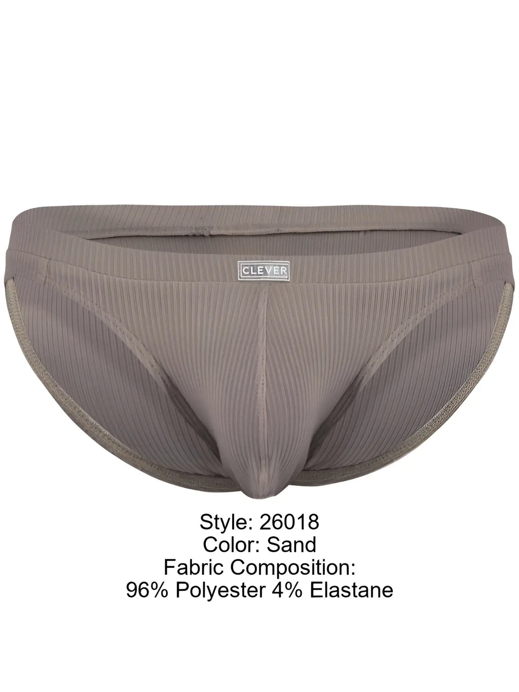 Clever 26018 Apolo bikini in sand, featuring a ribbed fabric design with a small centered brand logo on the waistband.