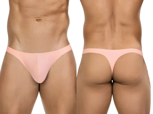 Clever 26020 Apolo thongs in light orange, shown from front and back views on a muscular male torso.