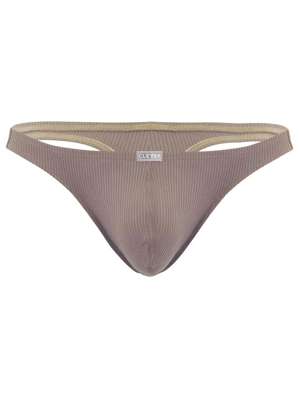 Clever 26021 Apolo thong in sand, featuring a minimalist ribbed fabric design and center logo patch.