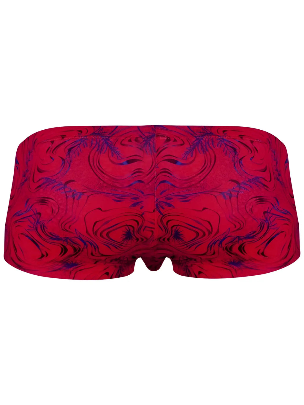 Clever 26026 Helion Trunks in bold red with a vibrant, modern dark blue abstract swirl pattern.