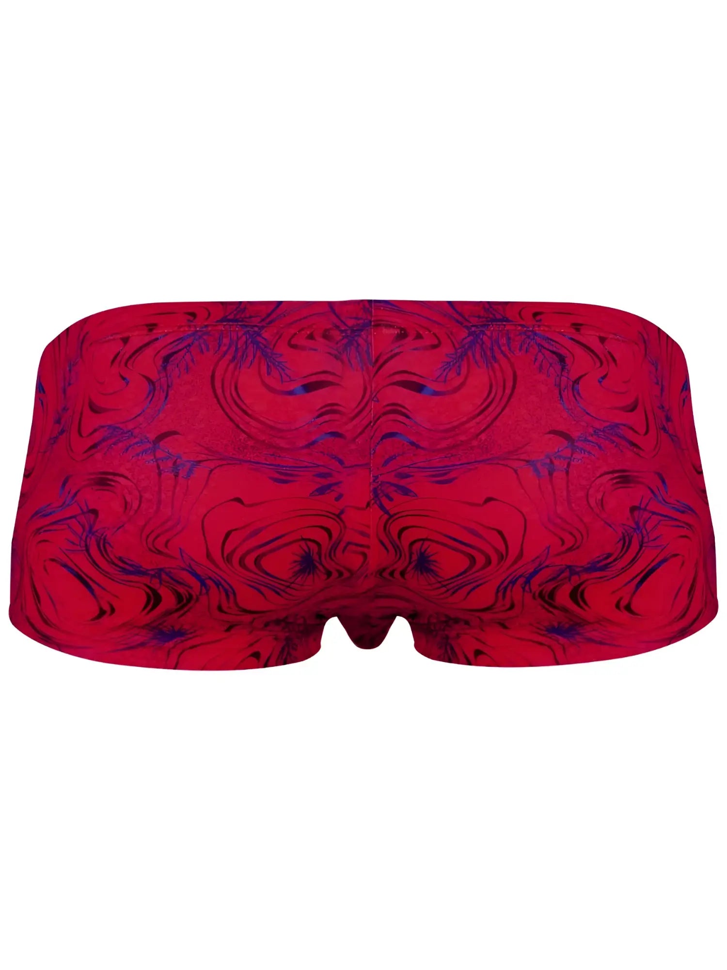 Clever 26026 Helion Trunks in bold red with a vibrant, modern dark blue abstract swirl pattern.