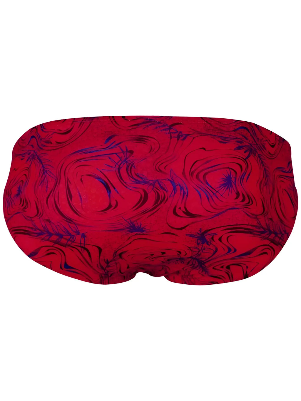 Clever 26028 Helion red bikini brief with a vibrant purple abstract swirl and foliage print pattern.