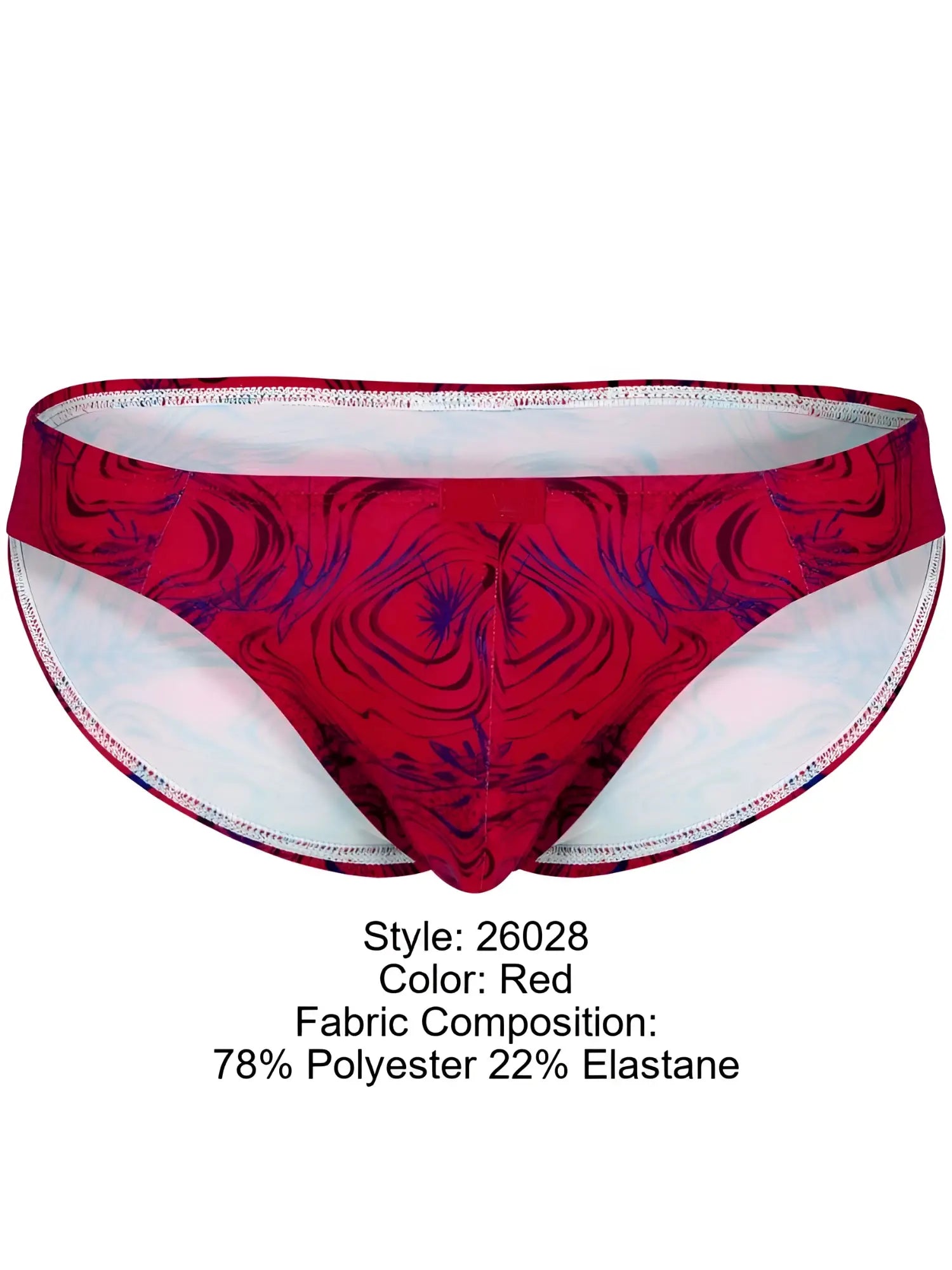 Clever 26028 Helion Bikini in a vibrant red with a modern abstract swirl print, featuring a classic low-rise style.