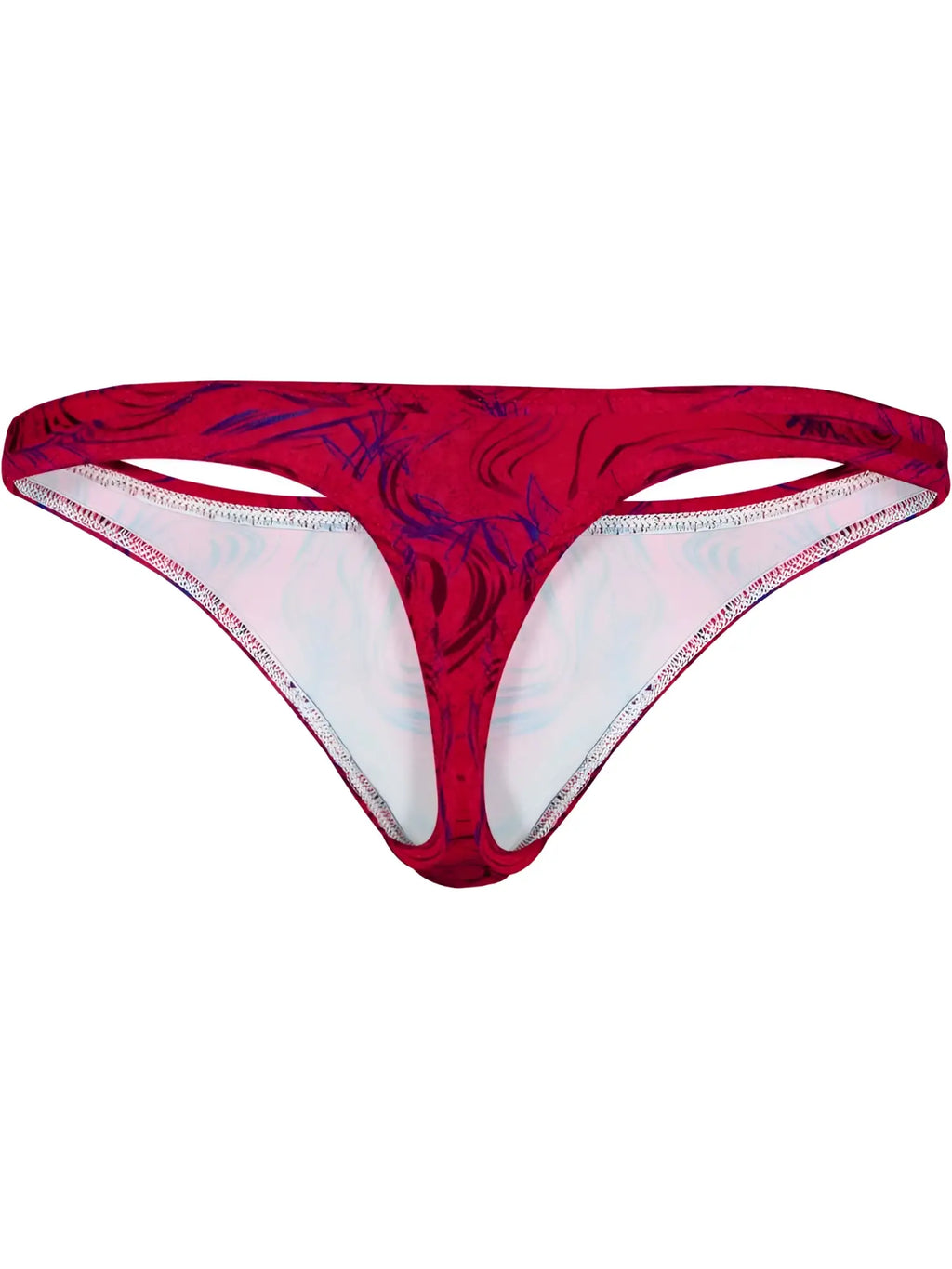 Clever 26030 Helion thongs in vibrant red with a bold, abstract dark blue pattern on a sleek, minimalist silhouette.