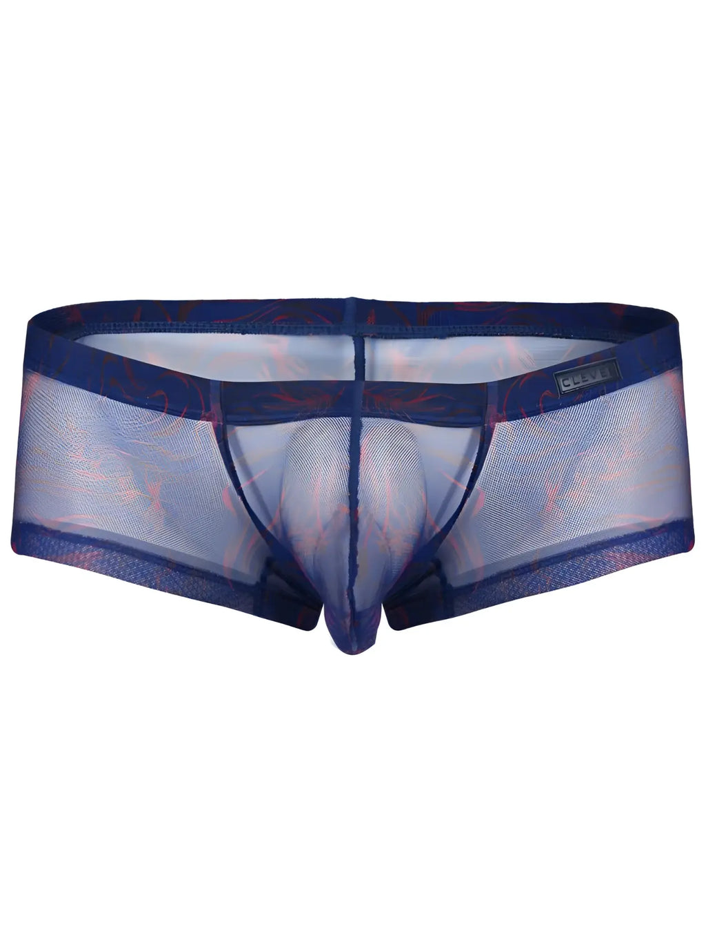 Clever 26033 Calipso blue mesh trunks featuring a sheer, breathable design with a subtle red abstract pattern.