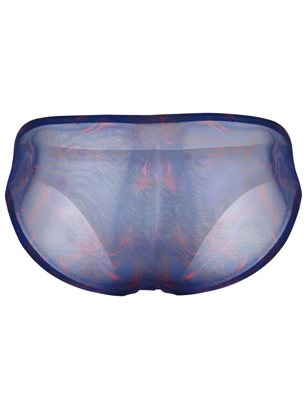 Clever 26035 Calipso blue bikini in breathable sheer mesh with an abstract orange and red print.
