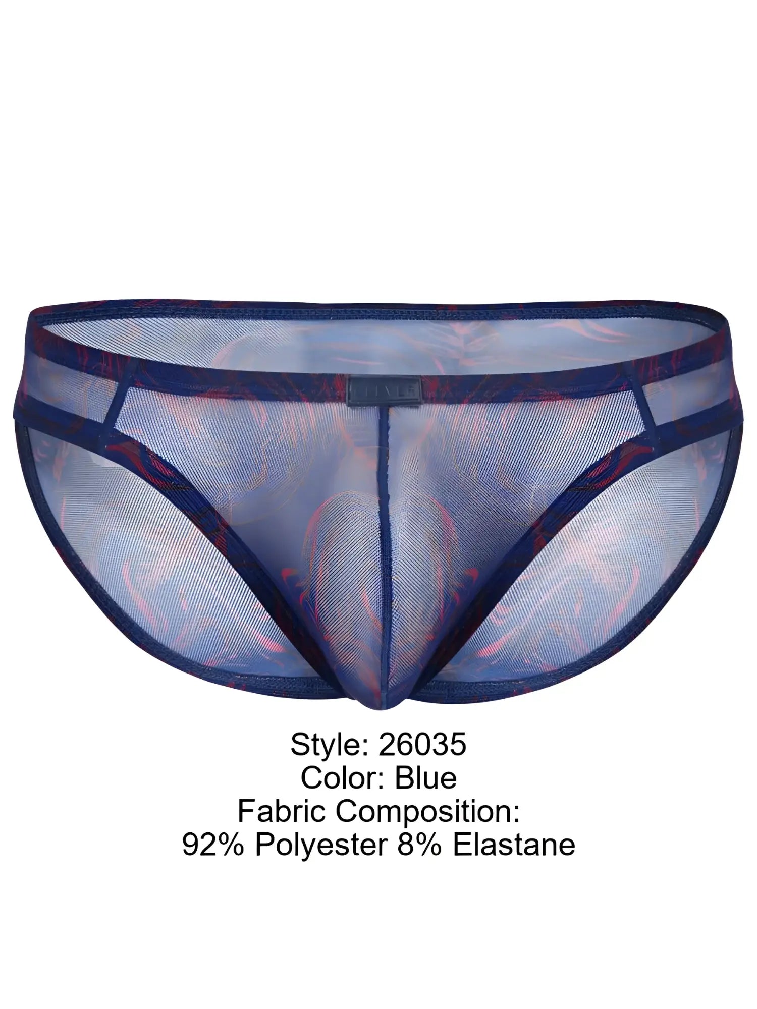 Clever 26035 Calipso blue bikini in breathable, sheer mesh fabric with a red palm leaf print pattern.