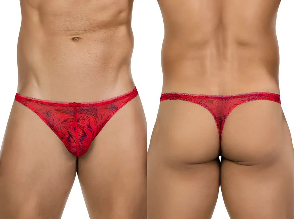 Front and back view of Clever 26036 Calipso red thongs featuring a sleek, sophisticated marbled pattern.