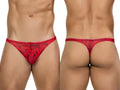 Front and back view of Clever 26036 Calipso red thongs featuring a sleek, sophisticated marbled pattern.