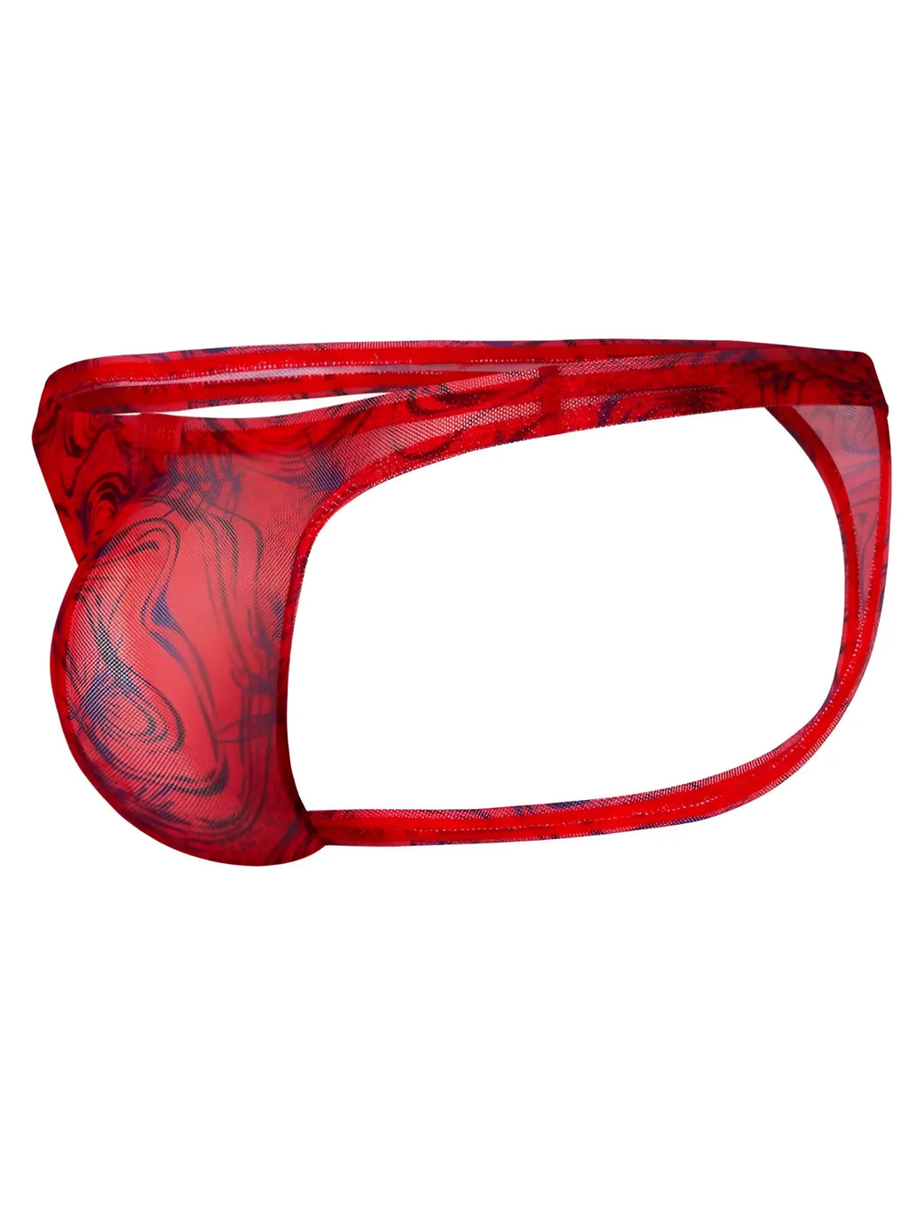Clever 26036 Calipso thong in red with a sheer, swirling pattern and a minimalist, supportive design.