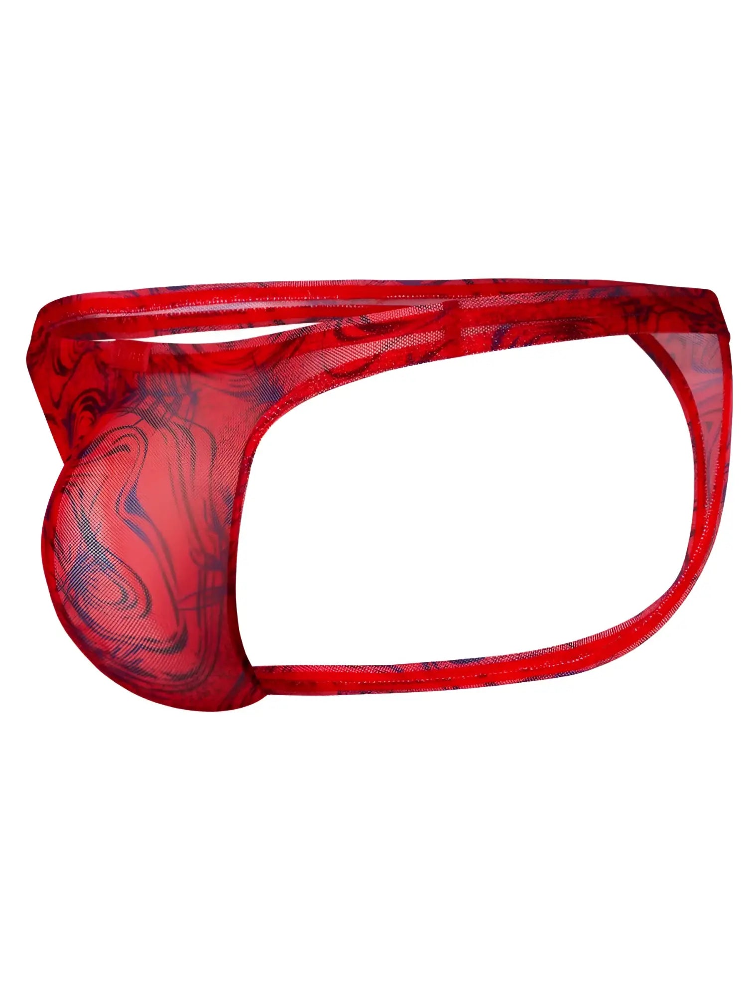 Clever 26036 Calipso thong in red with a sheer, swirling pattern and a minimalist, supportive design.