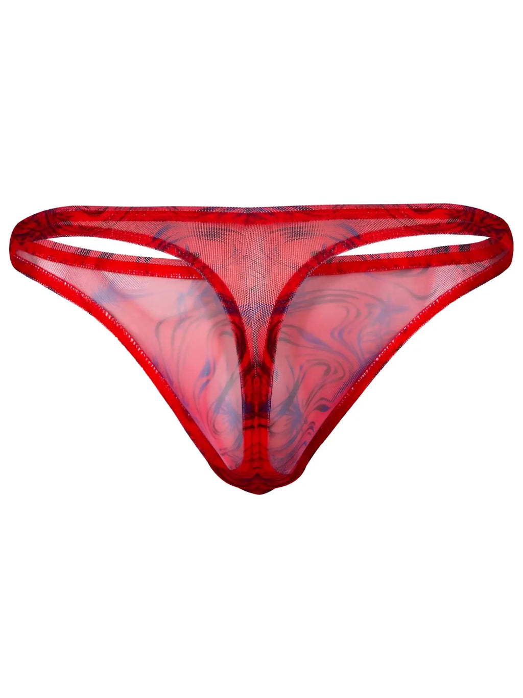Clever 26036 Calipso thong in red sheer mesh with a sleek, sophisticated swirling pattern and supportive design.