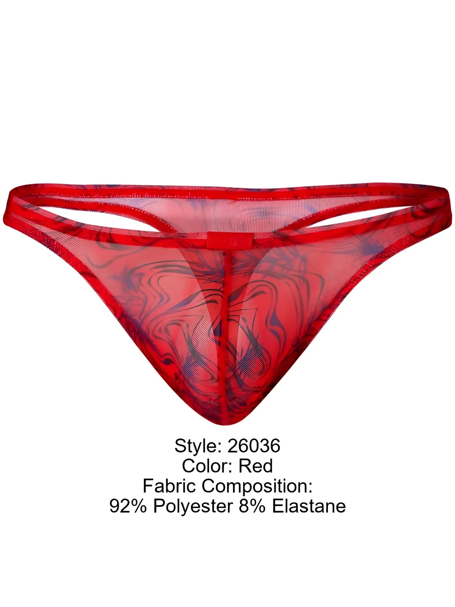 Clever 26036 Calipso thong in red with a sleek, sheer marble-patterned design for sophisticated support.