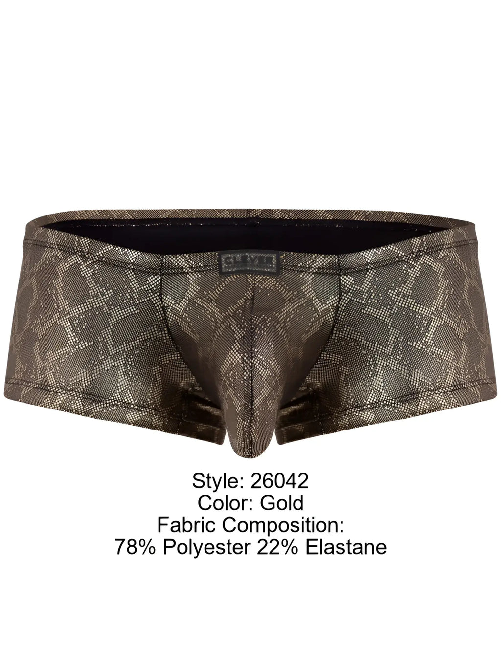 Clever 26042 Atlas trunks in a bold gold metallic snakeskin print with a fitted, modern design.