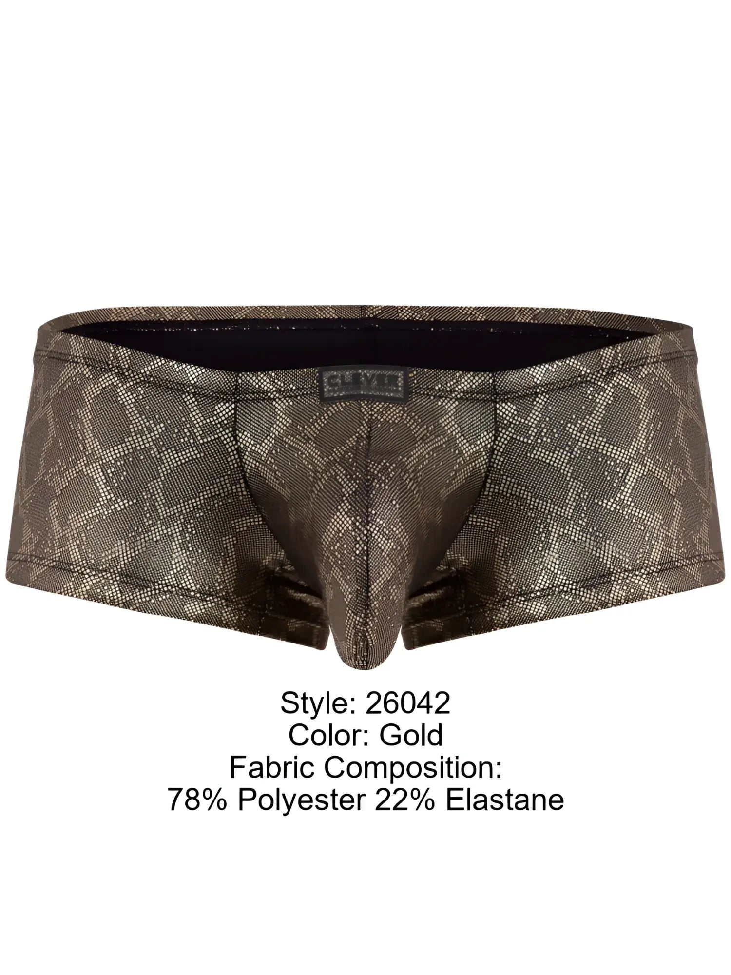 Clever 26042 Atlas trunks in a bold gold metallic snakeskin print with a fitted, modern design.