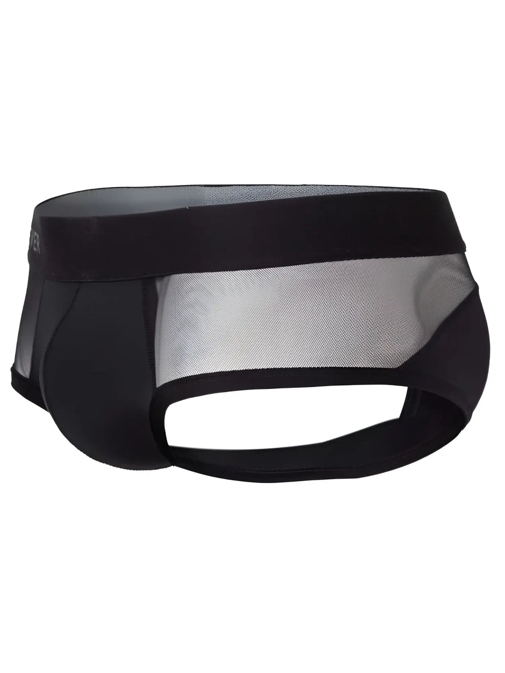 Clever 26059 Tanatos briefs in black featuring solid panels with sheer mesh side detailing and a branded waistband.