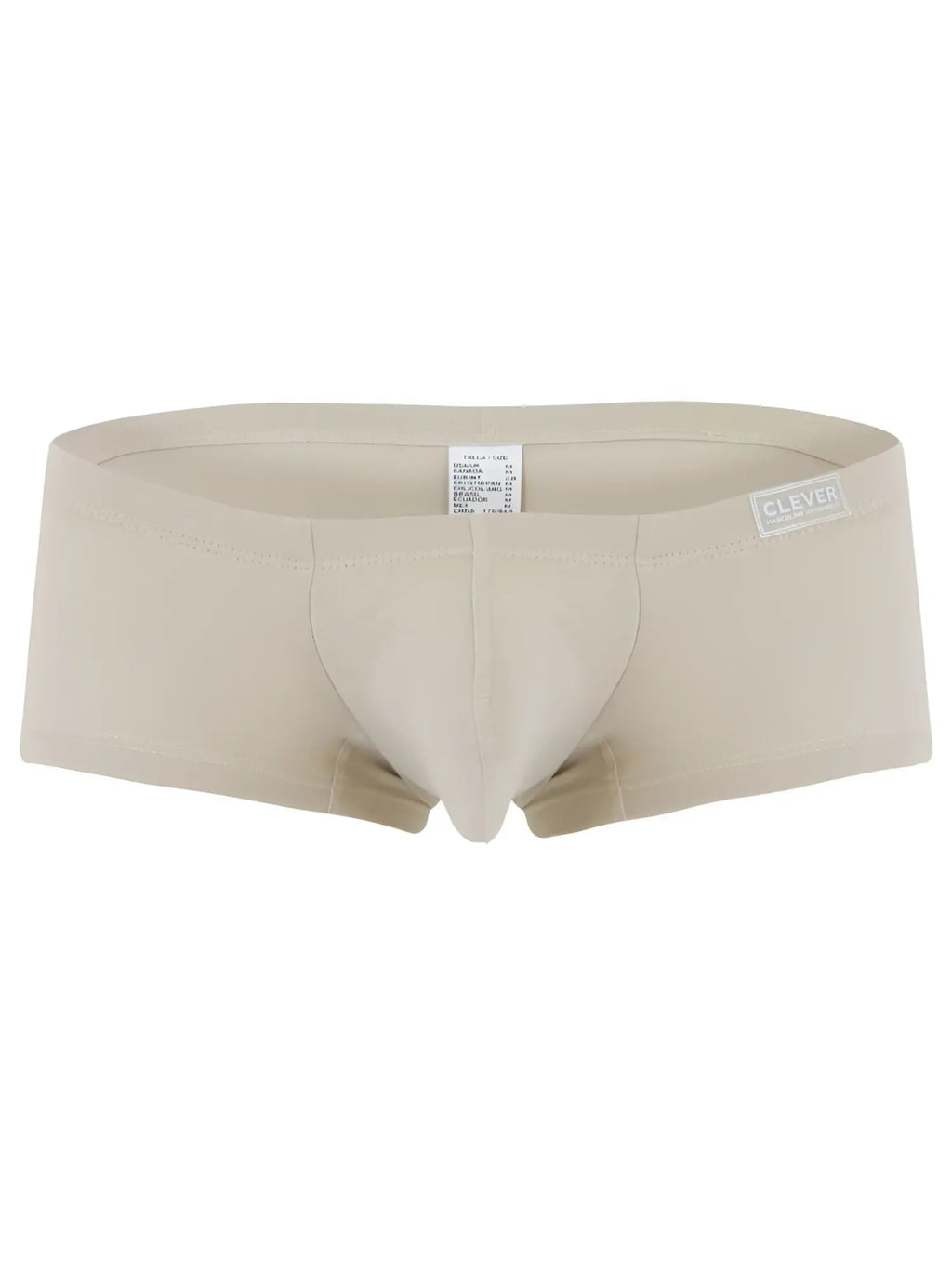 Beige men’s clever 26066 3pk australian latin trunks with smooth form-fitting fabric and branded waistband label