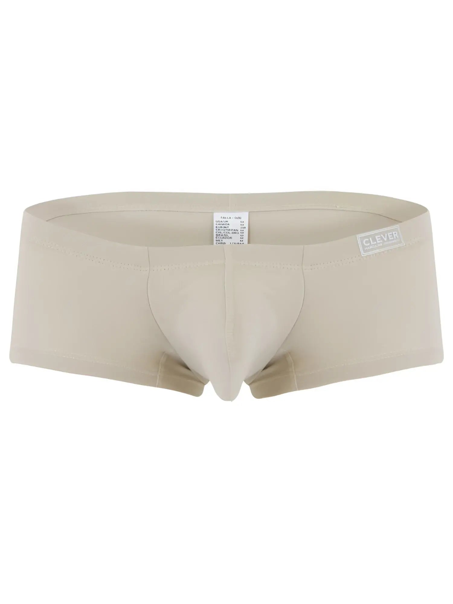 Beige men’s clever 26066 3pk australian latin trunks with smooth form-fitting fabric and branded waistband label