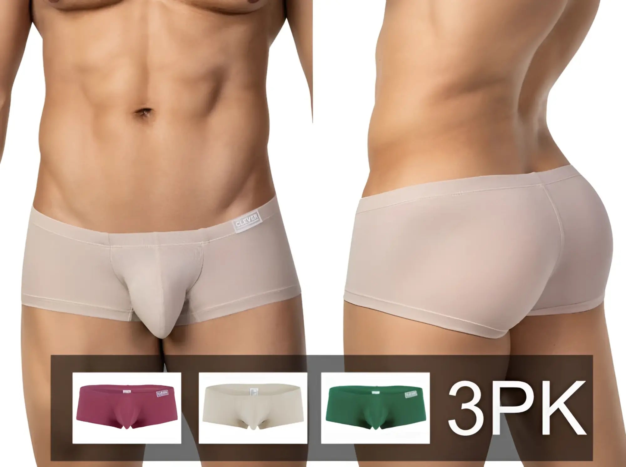 Beige clever 26066 mens seamless briefs with supportive design and subtle brand tag in multi-colored pack