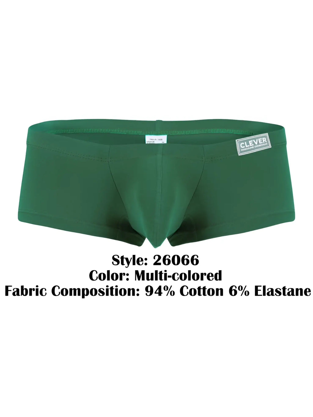 Green multi-colored clever 26066 3pk australian latin trunks briefs made from 94% cotton 6% elastane