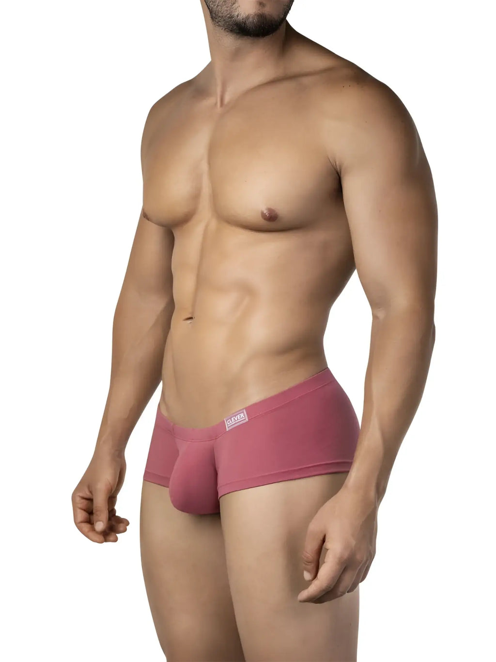 Pink clever 26066 men’s briefs with a snug fit and small brand tag on the waistband in a multi-colored 3pk pack