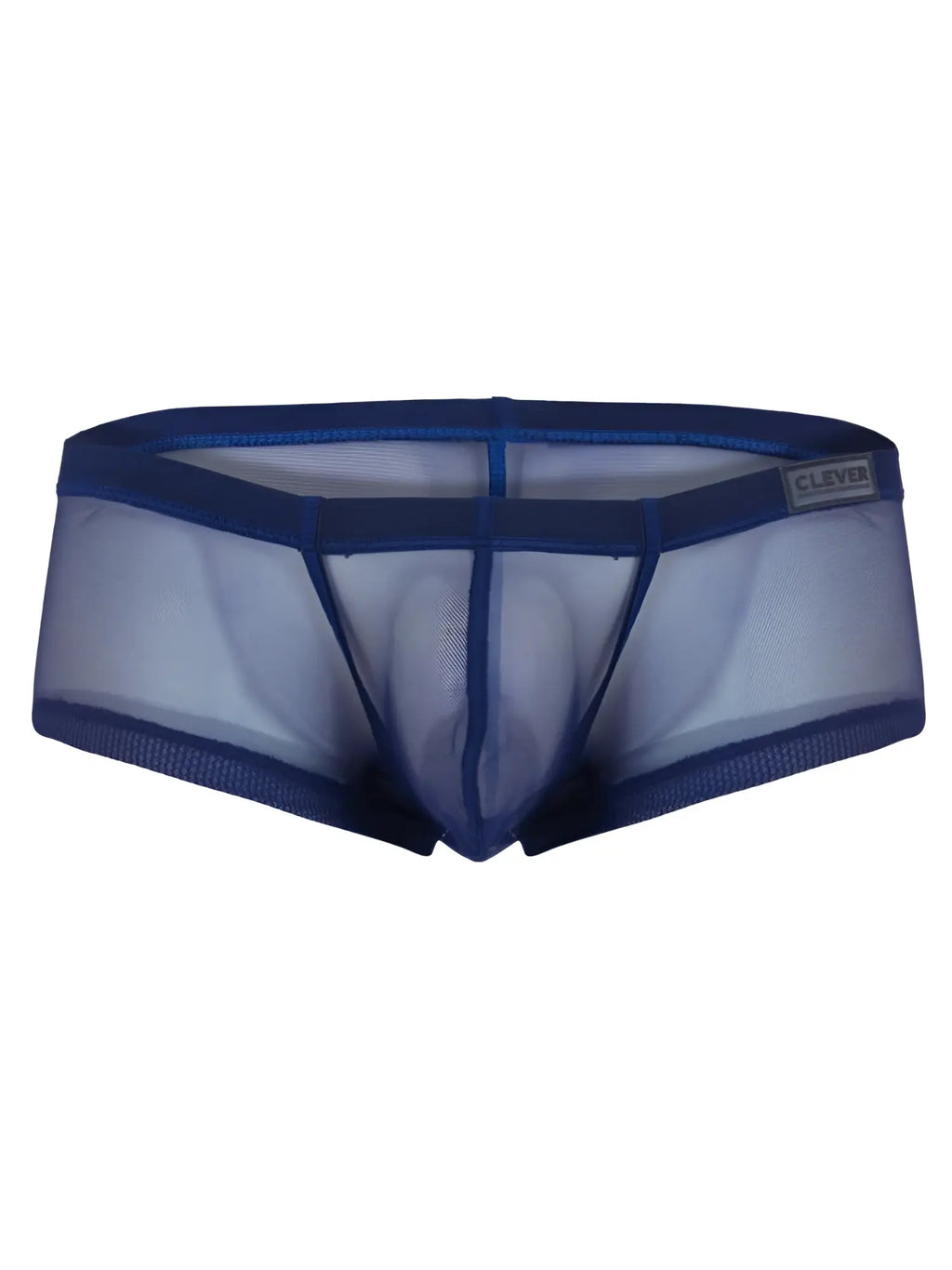 Blue sheer mesh men’s underwear with solid blue waistband and clever brand label from australian latin trunks 3pk